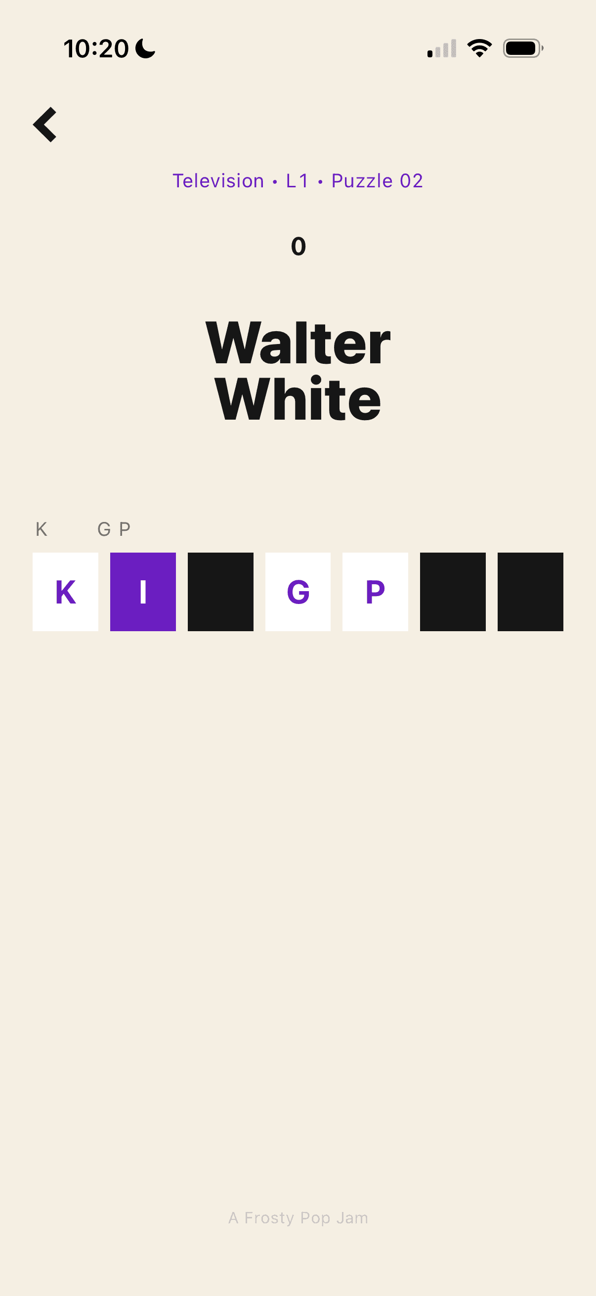 A Flip & Spell puzzle titled Walter White, spelling a Television theme letter by letter.